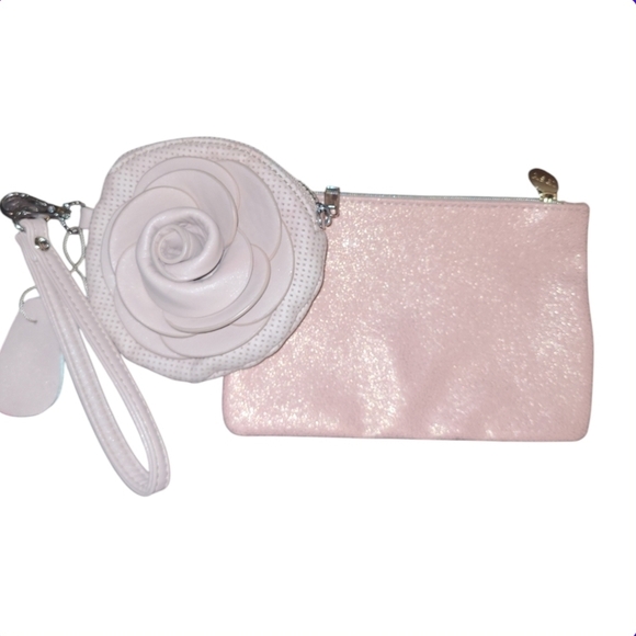 Pink Clutch,Wristlet Coin Purse 👛 Rose🌹 Floral Accent and cosmetic bag - Picture 1 of 6